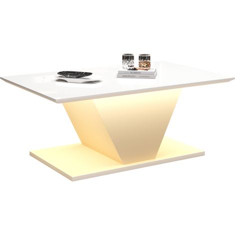 CHICFURN Mesa de centro 100 x 50 x 46 cm blanca con LED para salón pequeño (1/5)