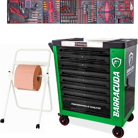 Servante d’atelier complète Barracuda Tools Rock PRO+ 8 tiroirs 7 outillés, Chariot MECANICIEN GARAGISTE avec Dévidoir de papier (1/5)