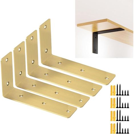 Lot de 4 Supports d'étagère Flottants de 17.5 cm, équerres d'Angle en Forme de L à Angle Droit à 90° pour Meubles en Bois, Armoire, Chaise (Doré) (1/5)