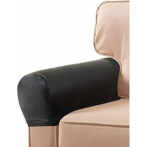 1 Paire de Housses d'accoudoir de canapé en Cuir PU pour accoudoirs de fauteuils, Housses Extensibles pour Meubles de canapé, accoudoirs (Noir) (1/4)