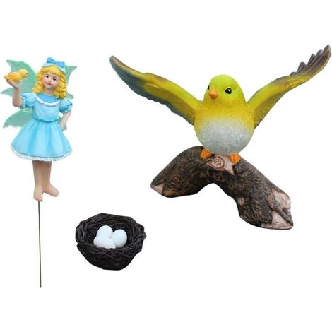 Statue de Fée et Oiseau Lumineuse, Ornements de Jardin en Résine pour robuste, pour décor pour Pelouse Extérieure et Patio, 16cm (1/5)