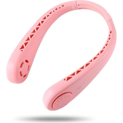 Ventilateur de cou sans pales à 3 vitesses (rose), rechargeable et mains libres, style casque audio. (1/5)
