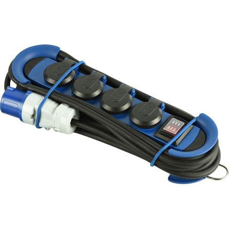 Bloc Multiprise Outdoor avec Fiche CEE,4 Prises Schuko IP44,avec 2 crochets + serre-câbles élastiques,Câble H07RN-F 3G1.5, 3M (1/5)