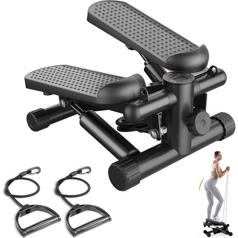 Mini stepper avec bandes de résistance - Stepper rotatif portable pour un entraînement complet du corps - Capacité de charge : 136 kg (1/5)