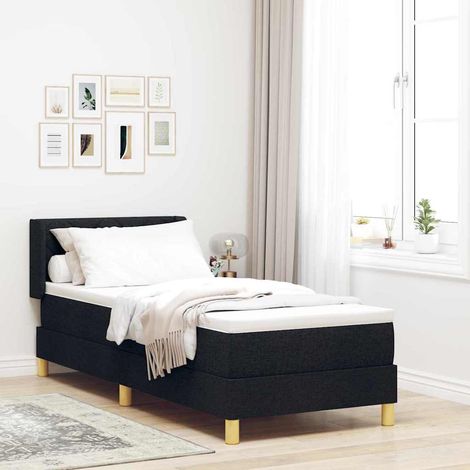 Cama tipo Box Spring Negro y  y Negro 80 x 200 cm tela