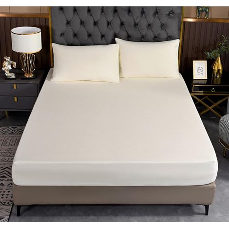 Protège-matelas épais, en trois parties et de couleur unie, qui réduit les problèmes causés par des draps inégaux (couleur : blanc, dimensions : 180 x 200 x 30 cm)