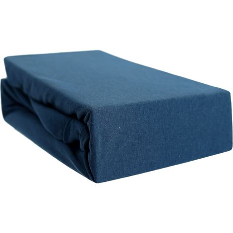 Jersey Spannbettlaken, 100% Baumwolle, 90-100x200 cm + 25 cm Rundumgummizug Dunkelblau
