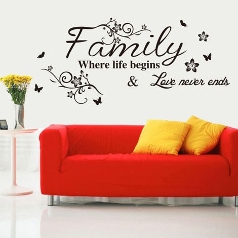 Stickers muraux avec citations, motif floral et vigne, à faire soi-même : décoration murale inspirante pour la famille. Peinture murale à faire soi-même. (1/5)