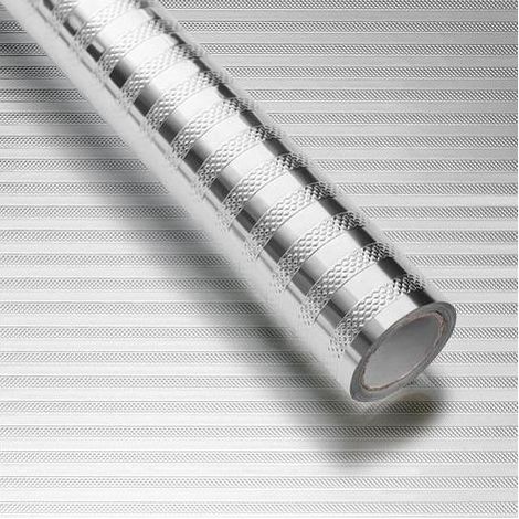 1 rouleau (0,4 10 m) de papier peint de cuisine argenté, rouleau de papier d'aluminium autocollant à rayures, imperméable et résistant à l'huile (1/5)