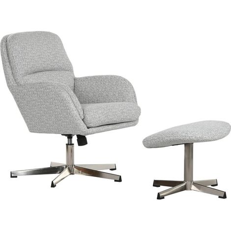 Fauteuil design moderne gris avec repose pieds métal polyester - gris clair chiné (1/5)