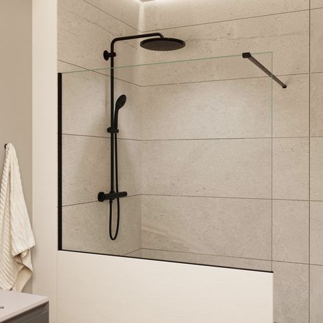 Swiss Aqua Technologies – Paroi de douche fixe Walk-In 120x100cm – Verre transparent 8mm Easy Clean – Bras et profilés noir mat – SATBWIS120PRC (1/5)