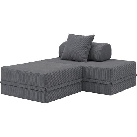 Sofá Modular 2 Lugares + Puff Convertível Veludo Regular (1/4)