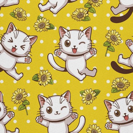 Tela decorativa para exteriores Oxford - Motivo de gatito y girasol I DX333 (1/5)