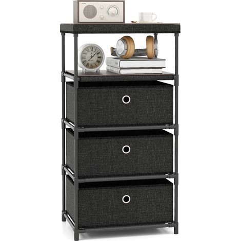 COSTWAY Industrial Organizer Unit Fabric Storage Tower with Wood Top-Black (1/5)