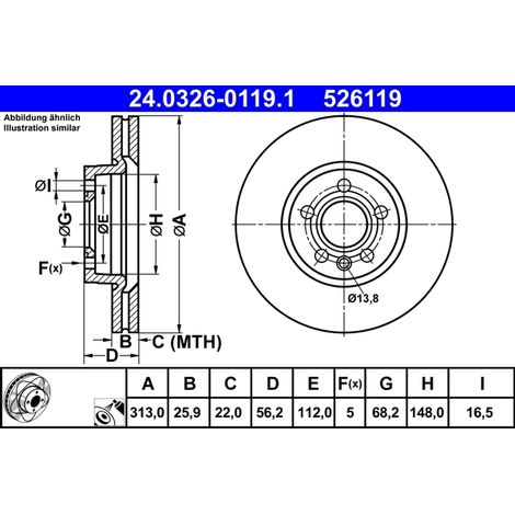 Lot de 2 Disques de frein ATE 24.0326-0119.1 FORD 1108038 7M3 615 301