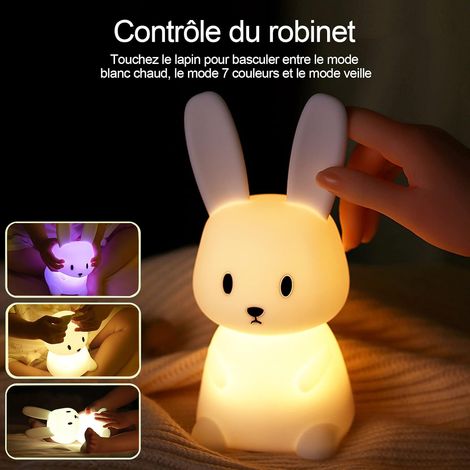 Veilleuse Lapin Silicone - 7 Couleurs - Rechargeable - Douceur BPA Free - Chambre Enfant Bébé (1/5)