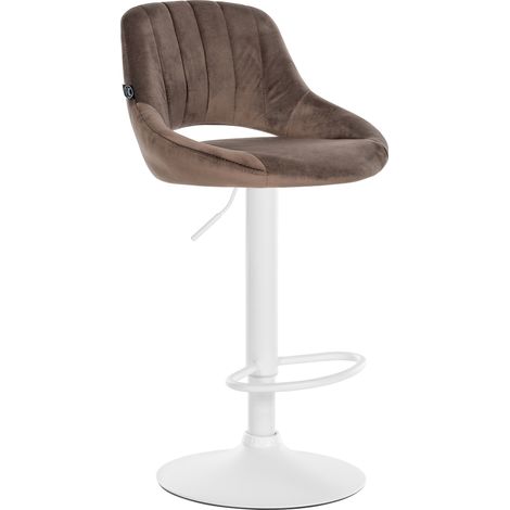 Sgabello da bar regolabile in altezza x1 in velluto marrone con schienale traforato e base in metallo bianco 100005730