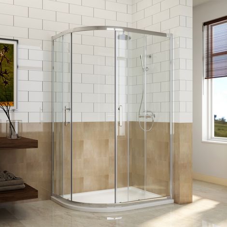 ELEGANT 1200x800mm Left Quadrant Shower Enclosure Sliding Shower Screen 6mm Easy Clean Safety Tempered Glass with Tray and Waste Trap (1/5)
