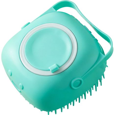 Brosse pour animaux de compagnie multifonctionnelle avec poignée confortable, peigne de douche en silicone pour chats et chiens, bleu (1/4)