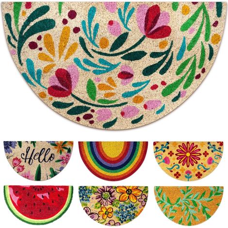 Exterieur Entree Demi Lune - Flora - 40x70 cm - Tapis Entree Exterieur Antidérapant - Tapis Coco Interieur - Paillasson Coco Original (1/3)