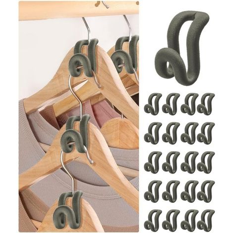 20 ganci di collegamento per appendiabiti, rivestimento in velluto antiscivolo, design salvaspazio, colore grigio. (1/5)