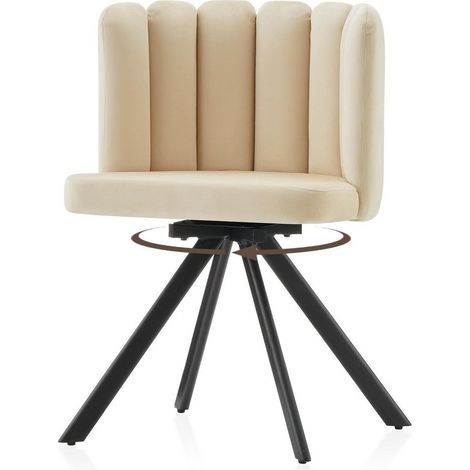 Drehstuhl Esszimmerstuhl 360° drehbar mit 52cm Sitzfläche, Samtbezug, Metallgestell, verstellbare Füße (1/5)