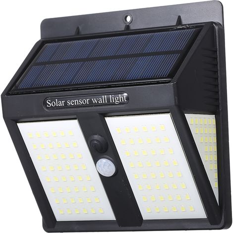 Lampe murale solaire à trois faces, 20 W, 100 LED, 5,5 V CC, avec détecteur de mouvement infrarouge passif (PIR), contrôle précis de la luminosité, étanchéité IP65, batterie rechargeable haute capacit (1/3)