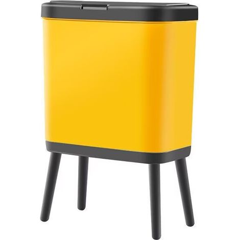 Poubelle haut pied grande capacité,15L, couvercle poussoir, design élégant, assemblage facile,Jaune (1/2)