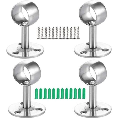 Support de tube penderie 4PCS – Acier inoxydable argent – Diamètre 22mm – Hauteur 84mm – Fixation stable à 3 trous (1/5)
