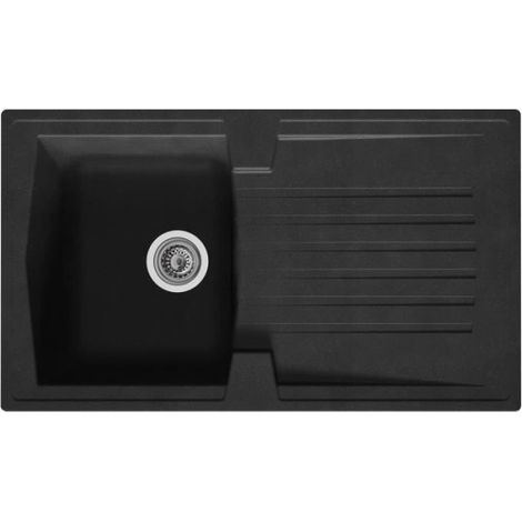 STRADOUR Evier cuisine a encastrer 1 bac + 1 égouttoir Arena - Résine - 86 x 50 cm - Noir (1/2)