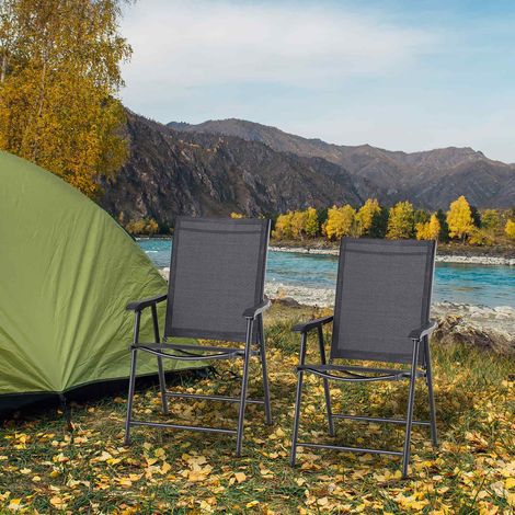 Juego De 2 Sillas De Camping Silla Plegable Reposabrazos Silla De Pesca Metal Negro 58X64X94Cm
