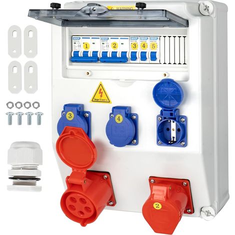 Coffret Électrique de Chantier,Répartiteur Mural,Distributeur de Courant Électrique avec Disjoncteur,5P CEE Prise et Schuko Prise,Distributeur de Puissance Consommée pour Ateliers et Usines (1/5)