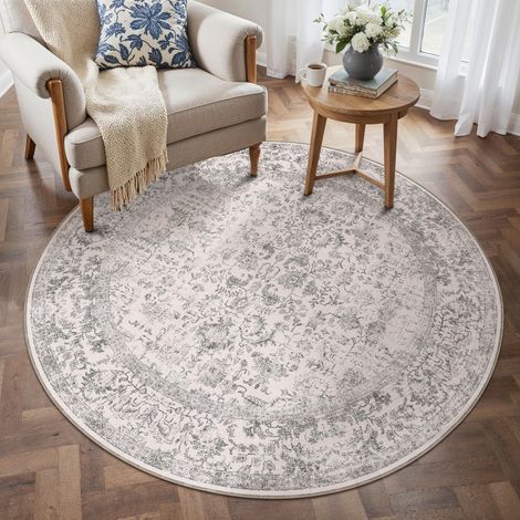 Vintage Tapis Salon Rond 120cm Gris Lavable en Machine Rug Chambre Rugs,Chambre,Adulte Carpets, Descente de Lit,AntidéRapant,Chambrel Mangerded Carpet,Doux Poil Ras (1/5)