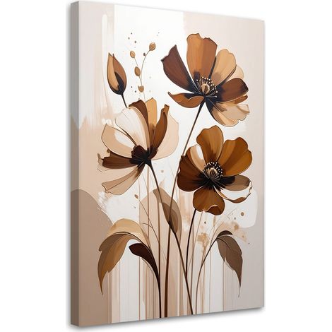 Quadro su tela, Fiori beige in una composizione delicata e moderna. - 70x100 (1/2)