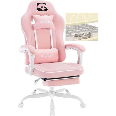 WOLTU Silla Gaming - Sillón de Oficina con Cojín de Muelles - Tela de Malla de Altura Regulable - Rosa