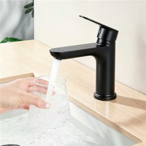 Grifo de baño, mezclador de lavabo CECIPA MAX, grifo de baño con ahorro de agua, negro (talla S), monomando (1/5)