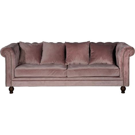Canapé 3 Places en Velours "Chesterfield" 217cm Rose (1/2)