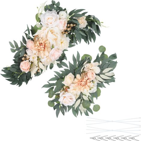 Guirlande de Fleurs pour Arche de Mariage, 2 Pièces de Fausses Fleurs de Rose Artificielles en Soie avec Feuillage pour Décoration de Cérémonie de Bienvenue, Jaune Clair/Crème (1/5)