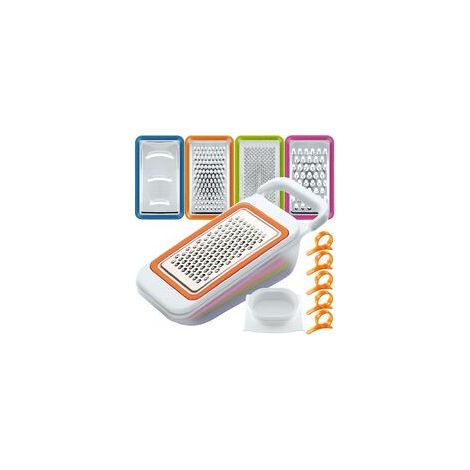 Obst- und Gemüseschneider-Set mit Orangenschälern, 4er-Pack, multifunktionaler Spiralschneider, Würfelschneider, Zerkleinerer, Reibe mit Behälter für die Küche mit 5 C-Crezuo