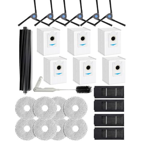 Lot de 26 Accessoires pour aspirateur pour Ecovacs Deebot X2 Omni, Pièces de Rechange:1brosse en Caoutchouc,6 brosses latérales,4 filtres HEPA,8 serpillière,6 Sacs à poussière