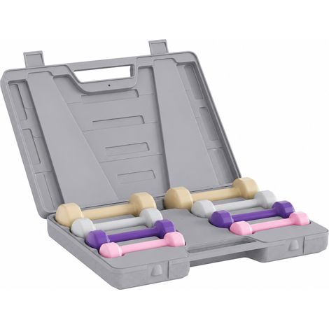 Haltères de 10 kg avec étui, en métal, polyuréthane et plastique, 41 x 30 x 8 cm, multicolores (1/5)