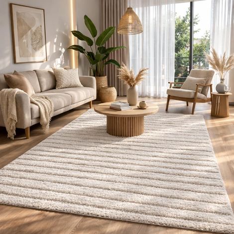 Shaggy Tapis de Salon élégant et Design à Poils Longs, Doux et Facile d'entretien, en Beige, 140 x 200 cm (1/5)