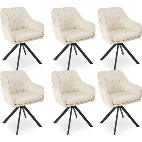 360° swivel dining chairs with ergonomic backrest, double extra-thick seat and sturdy metal base - Set of 6 - white-Chenille