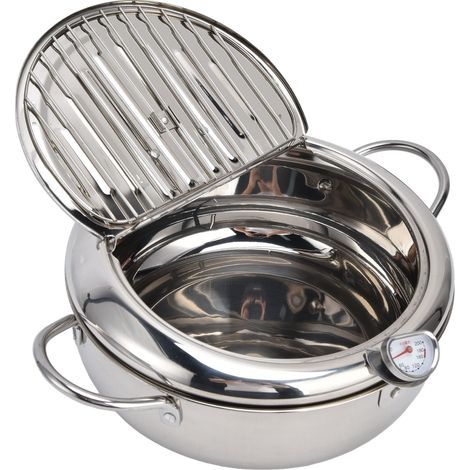 Mini friteuse de cuisson à température réglable en acier inoxydable 304 avec thermomètre pour la cuisine Couleur inoxydable 24 cm / 9,4 pouces (1/4)