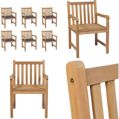 Gartenstühle 6 Stk. mit Anthrazit Kissen Massivholz Teak - Gartenstühle - Holzstühle - Teakholzmöbel - Outdoormöbel - Gartenmöbelset - Home & Living (1/5)