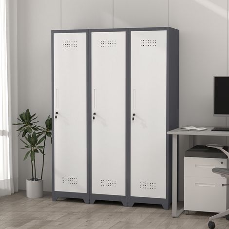 Armoire de rangement mince en métal avec porte verrouillable, étagères et tringle, hauteur 165 cm, idéale pour la cuisine, le garde-manger, le bureau, l'atelier et le garage. (1/5)