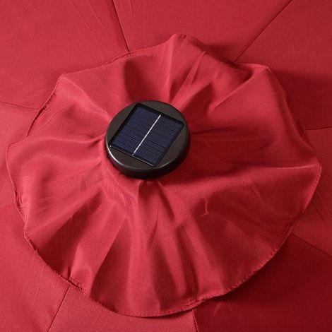 Parasol à bras avec éclairage LED, parasol rond solaire pour jardin avec manivelle - rouge - Ø3 m (1/5)