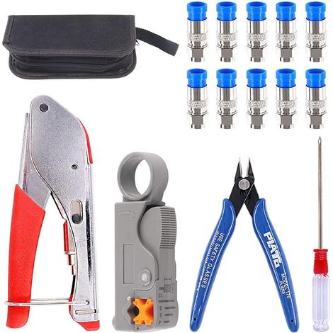 Kit d'outils de sertissage de câble coaxial, RG6 RG59, outil à compression coaxiale, pince à dénuder et coupe-câble avec connecteurs F pour TV, vidéo
