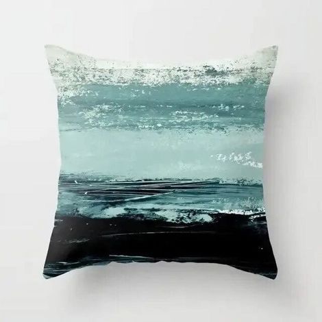 Taie D'oreiller - Coton Linen Mélangé - Motif Aquarelle Abstrait Double Face - Pour Canapé Lit Chaise Bureau Extérieur - 40x40 cm (1/5)