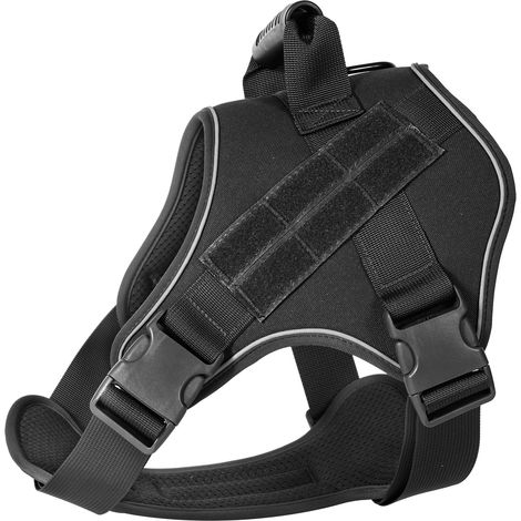 Harnais de poitrine tactique respirant pour chien, avec laisse et gilet réfléchissant anti-fugue pour la nuit, noir sans drapeau, taille S. (1/4)